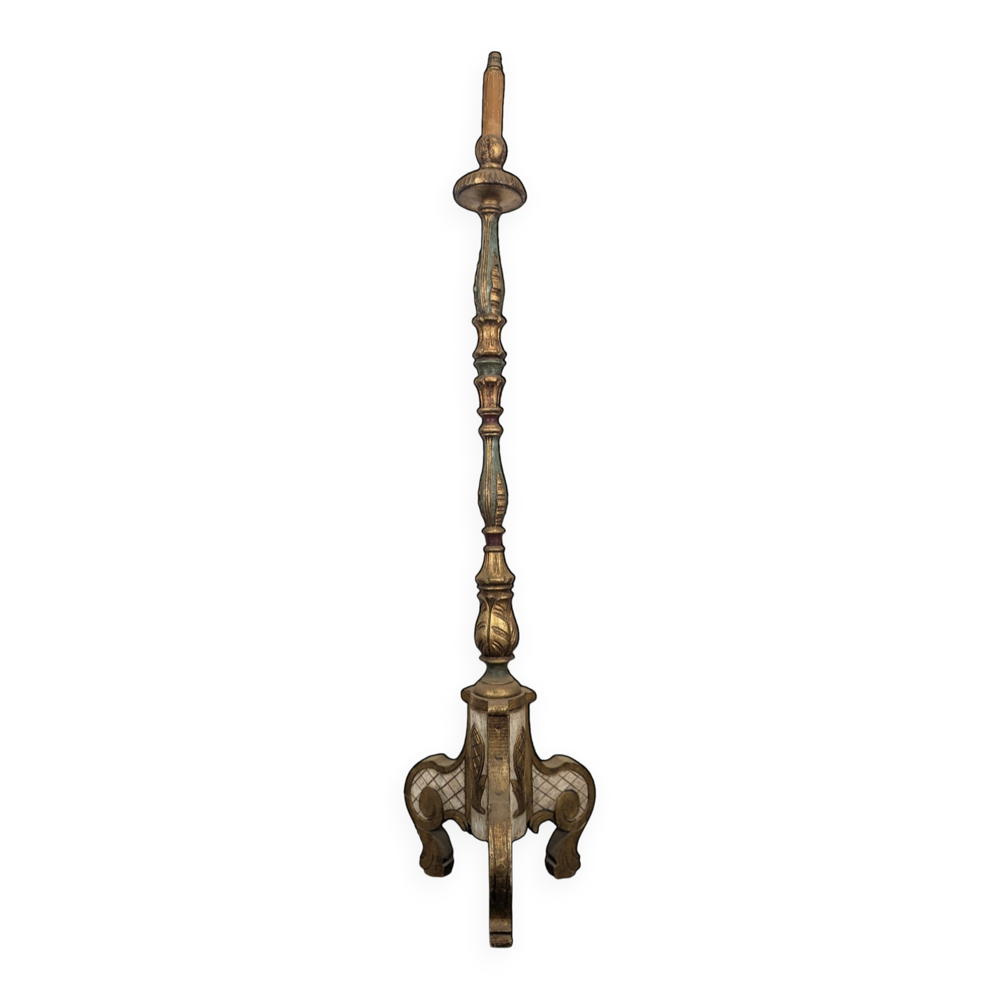 Lampadaire torchère en bois sculpté et doré