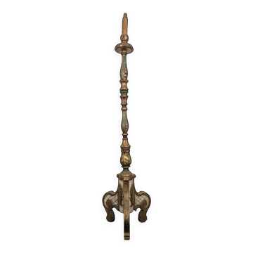 Carved and gilded wooden torchère floor lamp
