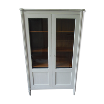 Showcase, old weathered vessel pearl gray, 2 glass doors.