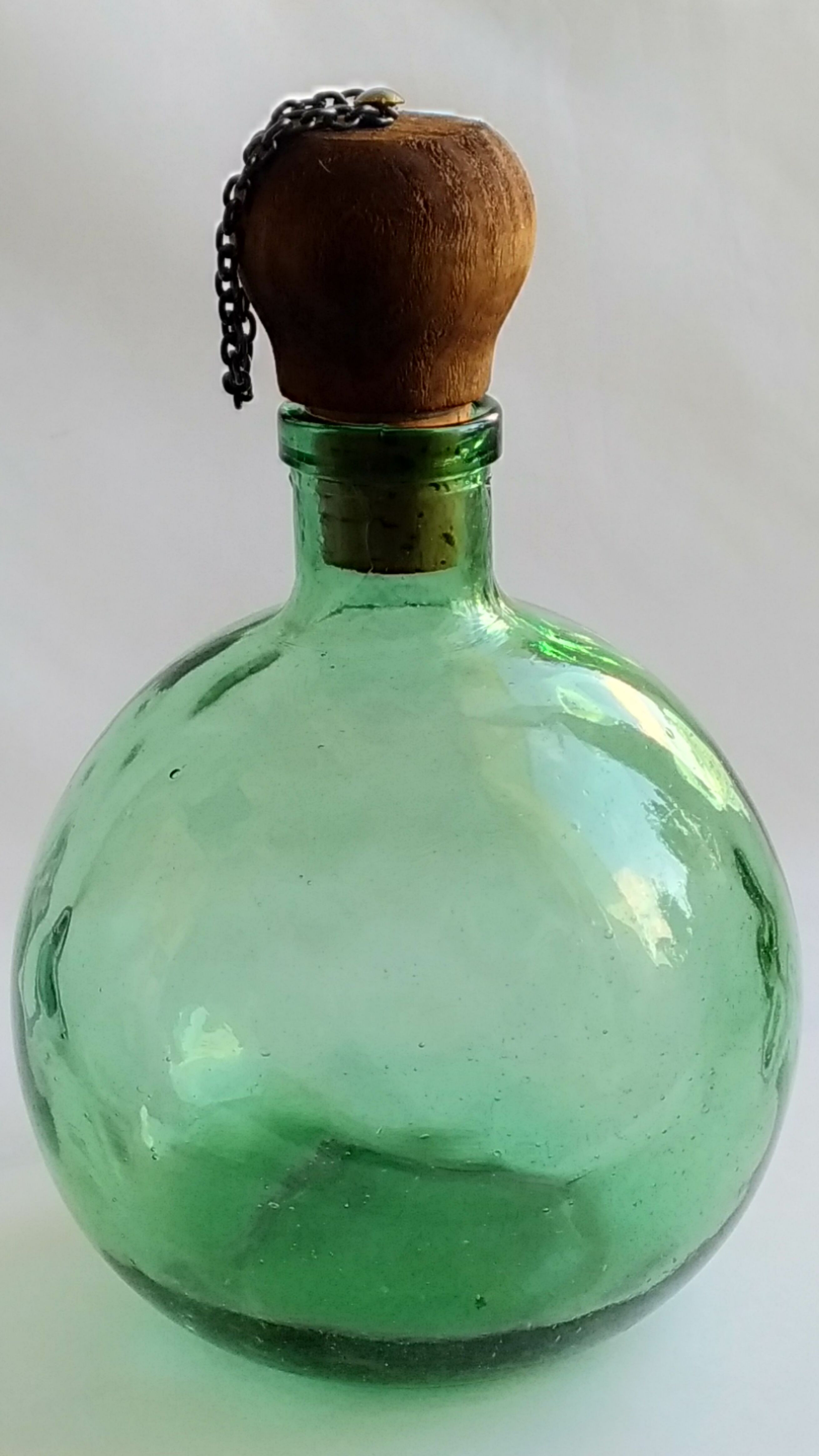 Vintage demijohn wooden cork and chain