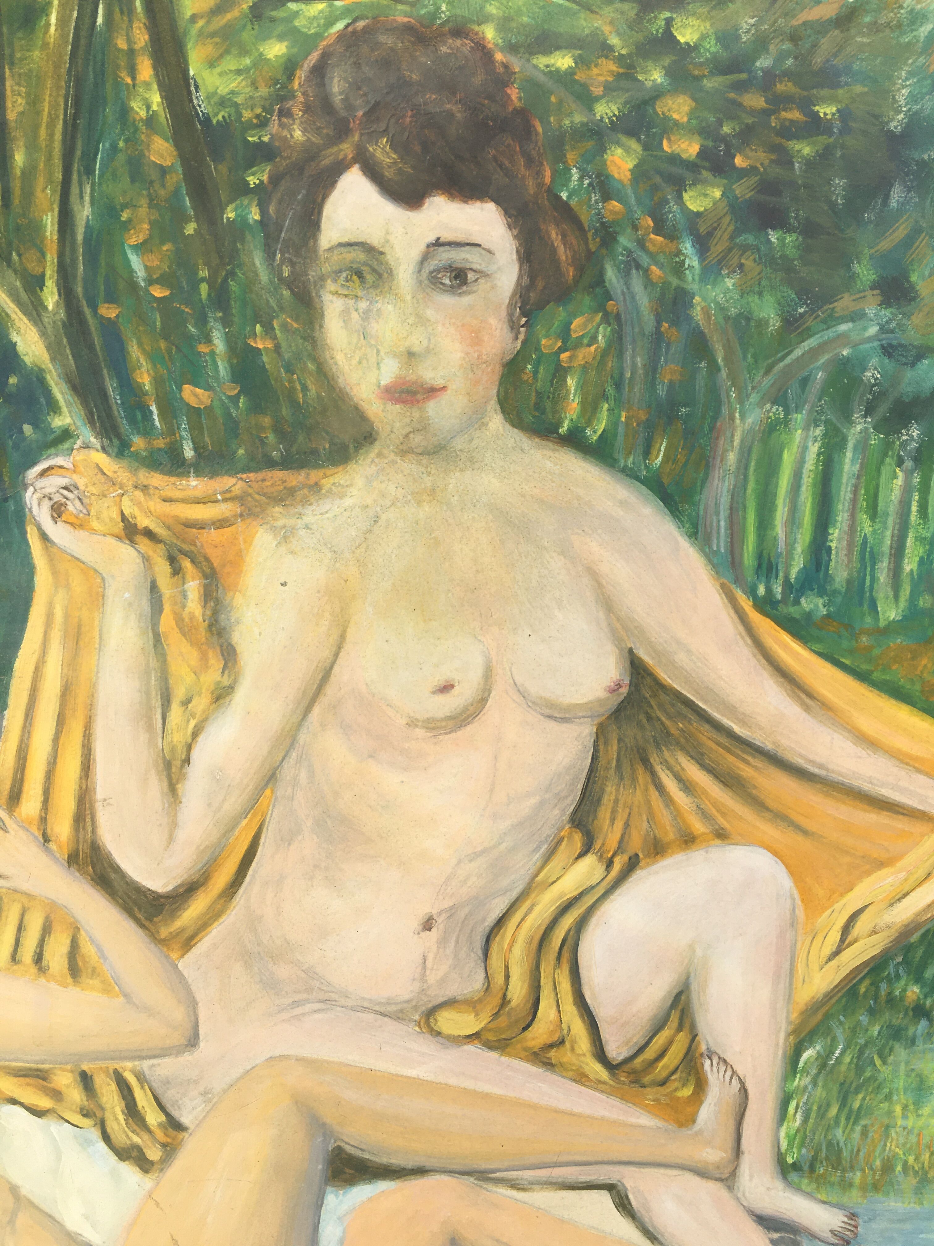 Painting on Art Deco isorel "Les Baigneuses"