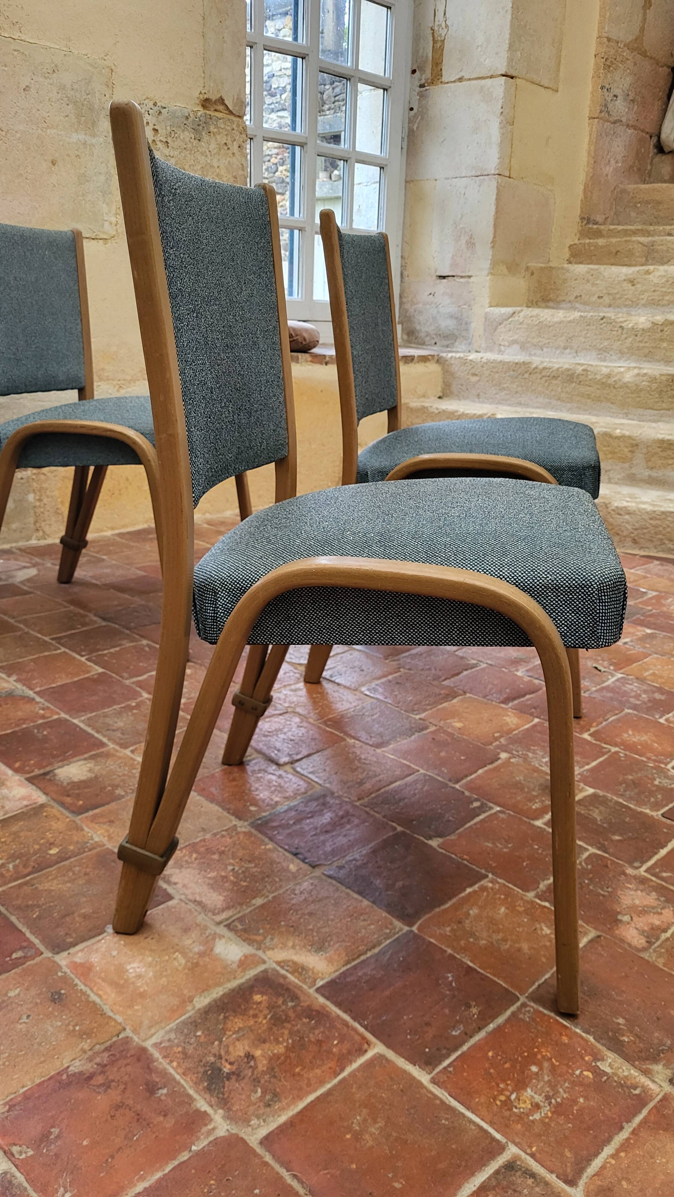 4 chaises Bow wood édition Steiner 1950