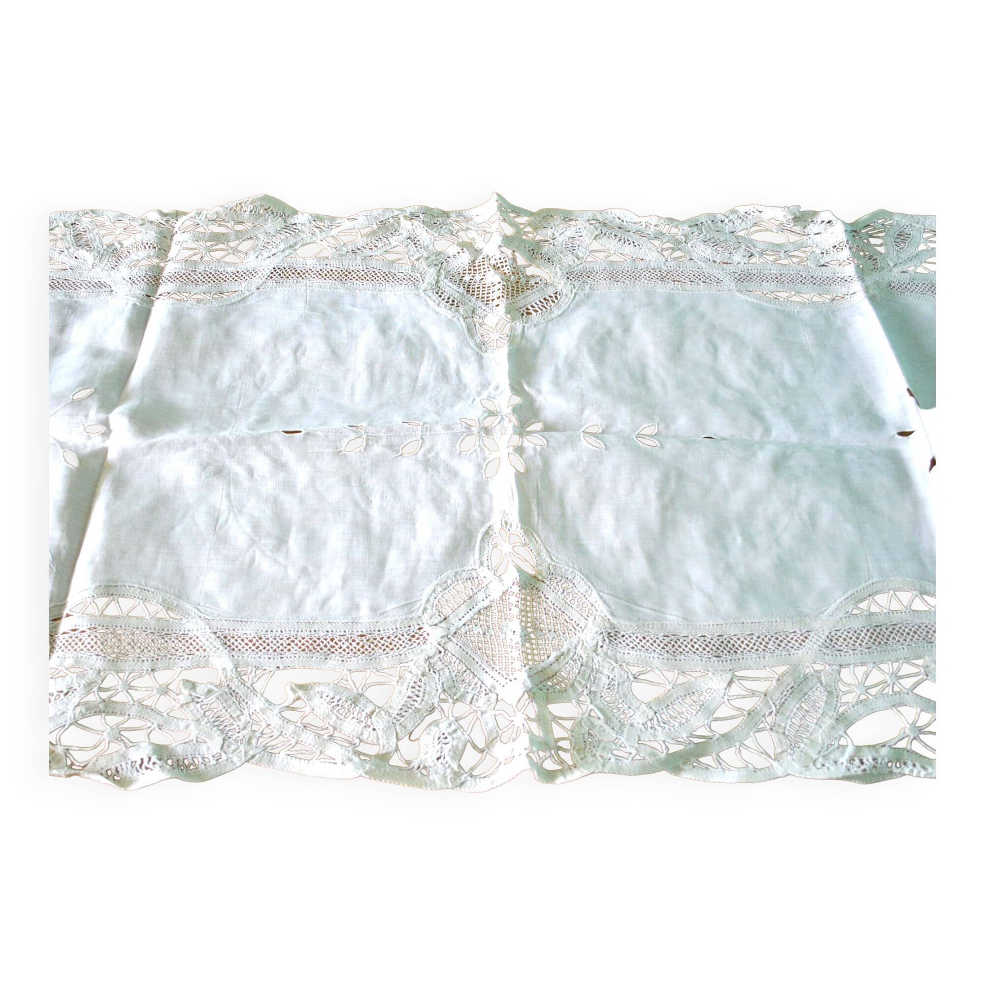 Vintage table runner lace tablecloth and openwork cotton embroidered 105x45 cm