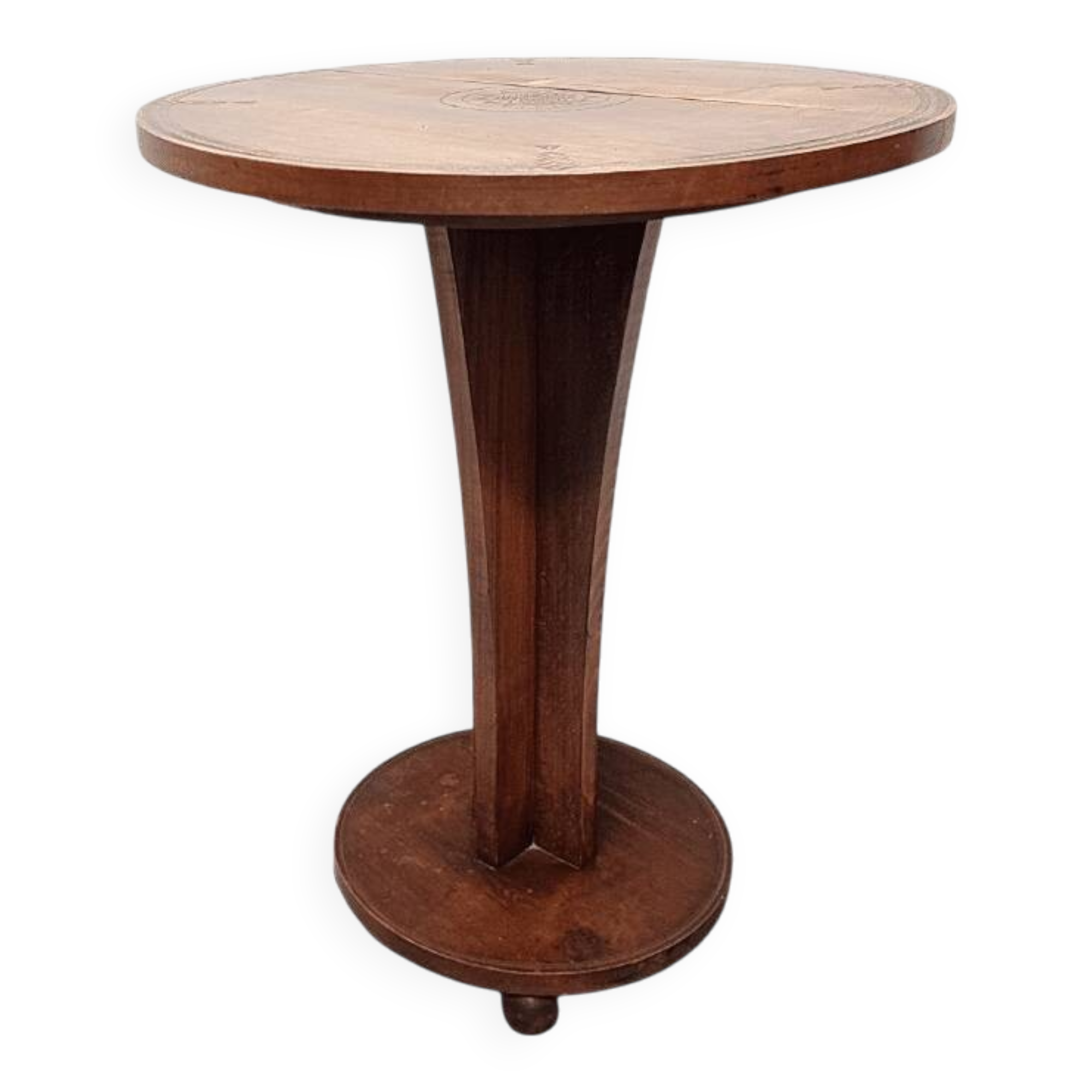 Round Beechwood Side Table With Carving, 1950s