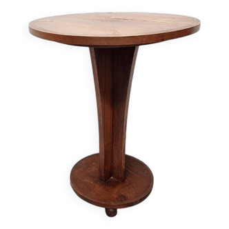 Round Beechwood Side Table With Carving, 1950s