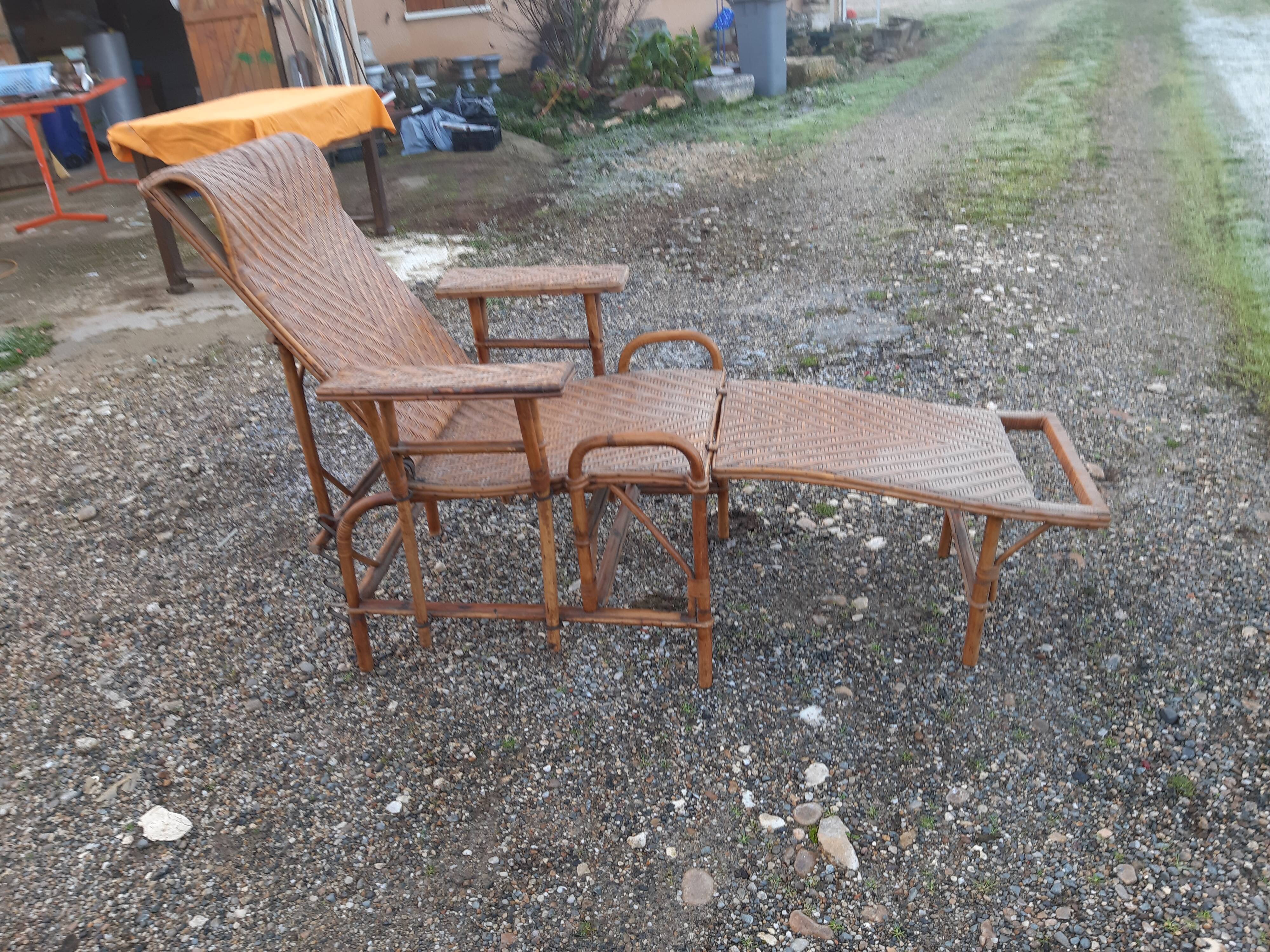 Long Bamboo and rattan chair 1900