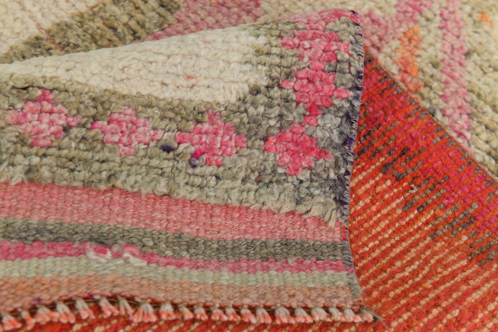 3x13 Salmon Orange & Cream Orientel Wool Runner Rug, 87x384 Cm