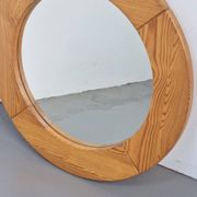 Vintage Scandinavian Round Pine Mirror, 1970s