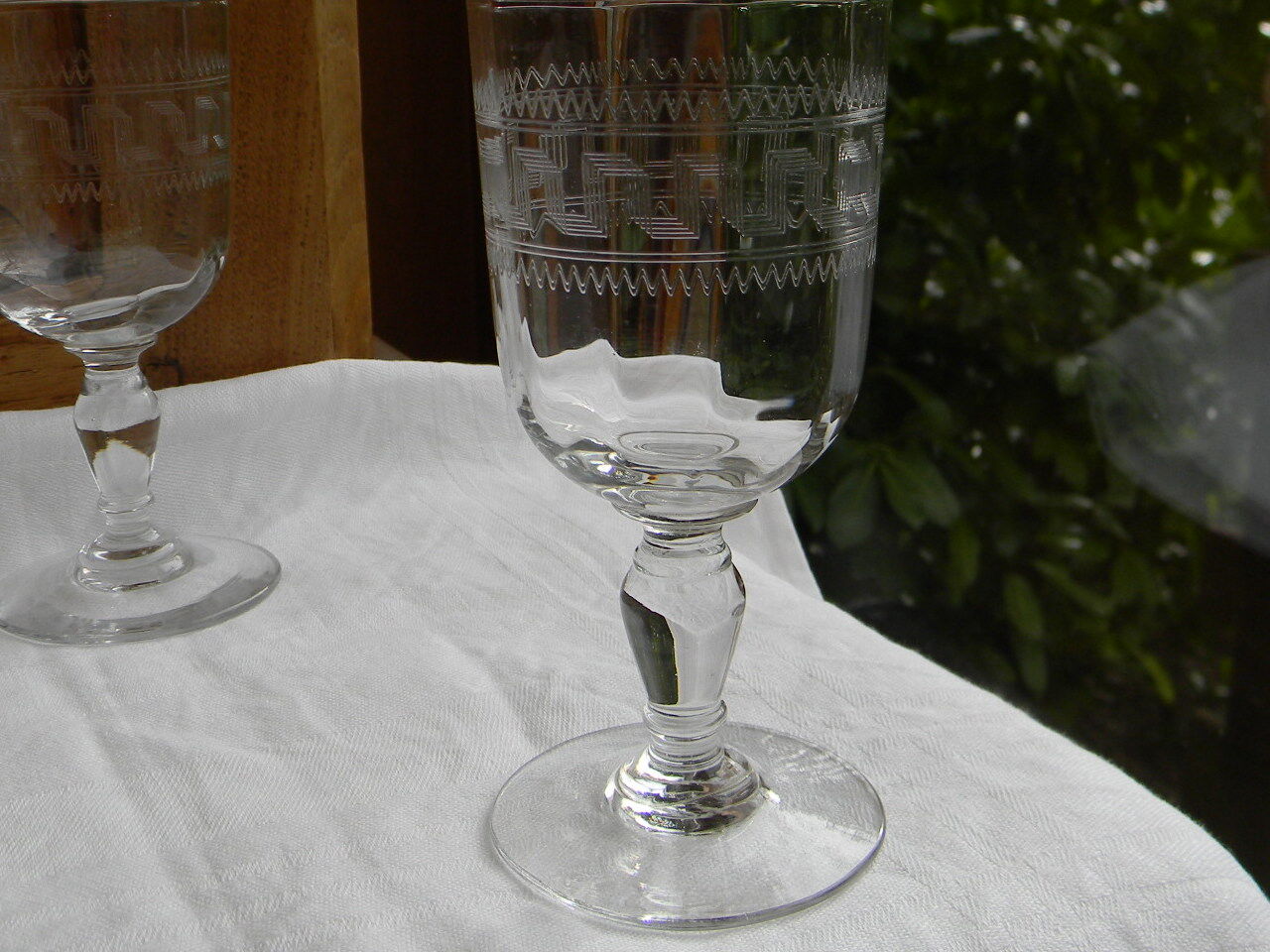 6 old glass glasses engraved glass