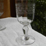 6 old glass glasses engraved glass