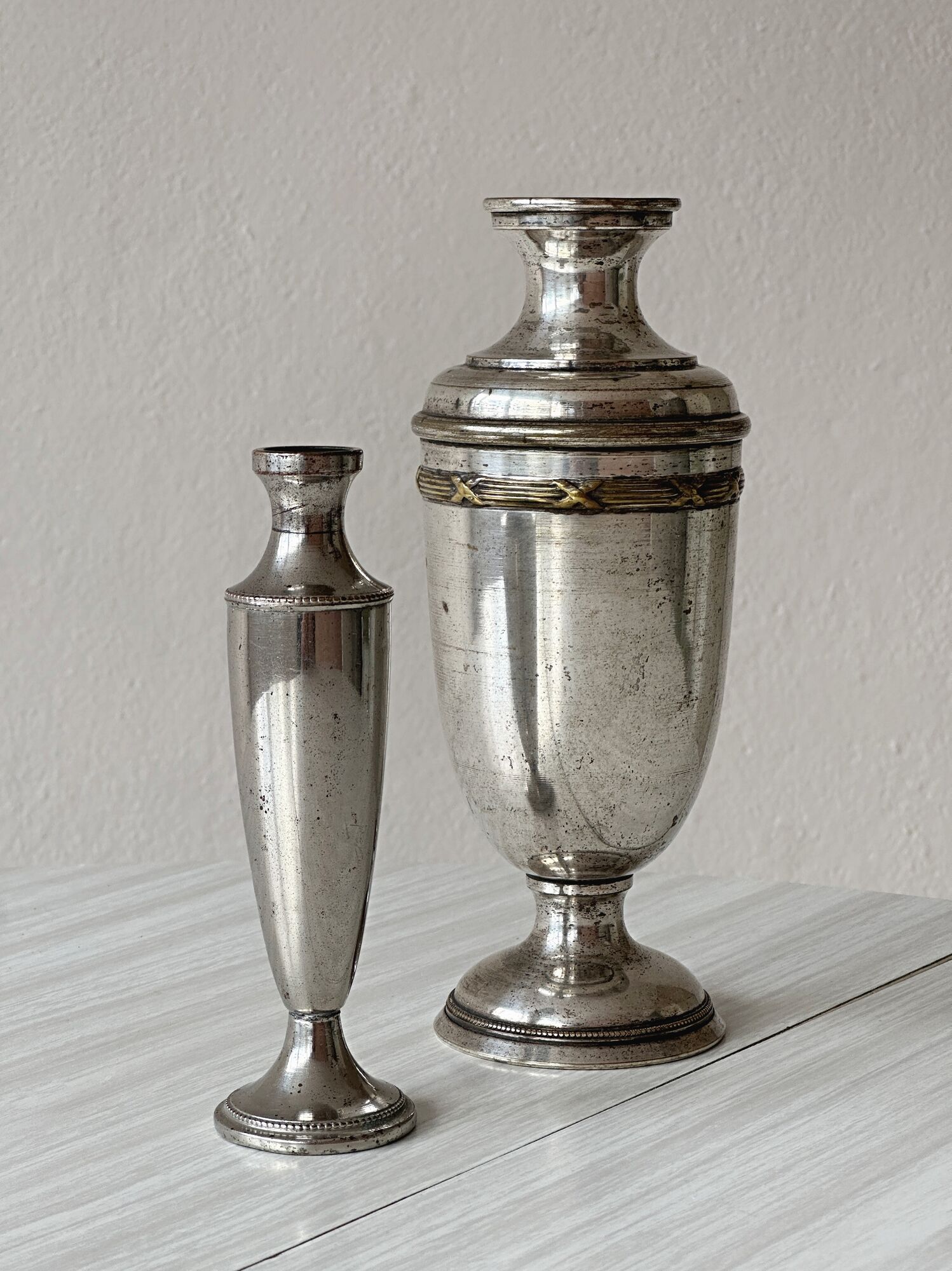 Pair of antique silver-plated vases