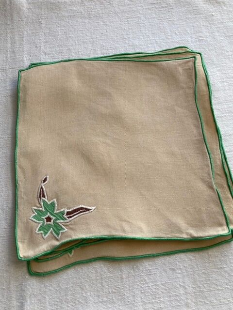 Vintage embroidered tea tablecloth and towels