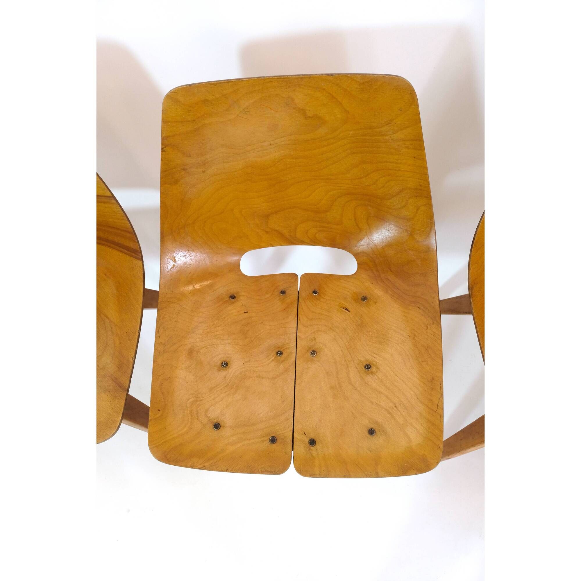 Set of 4 barrel chairs, wooden base, Pierre Guariche, Steiner, 1950s.