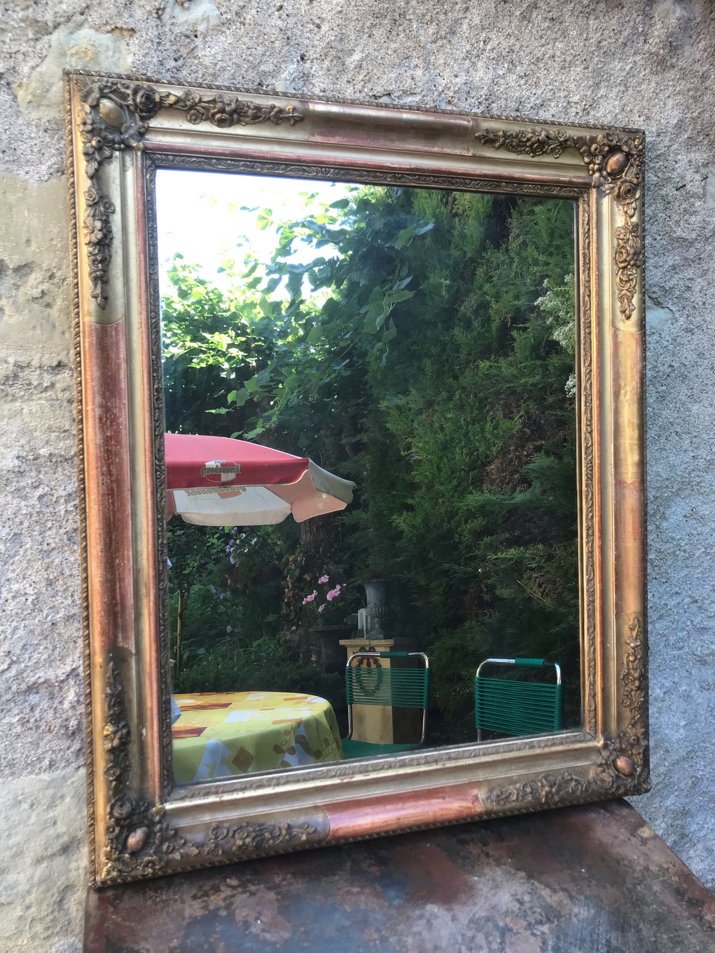 Golden mirror with gold leaf 79 x 53 cm