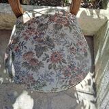 Brown varnished wooden chair 1940 Fabric chair with jacquard seat, upholstery manufacturing