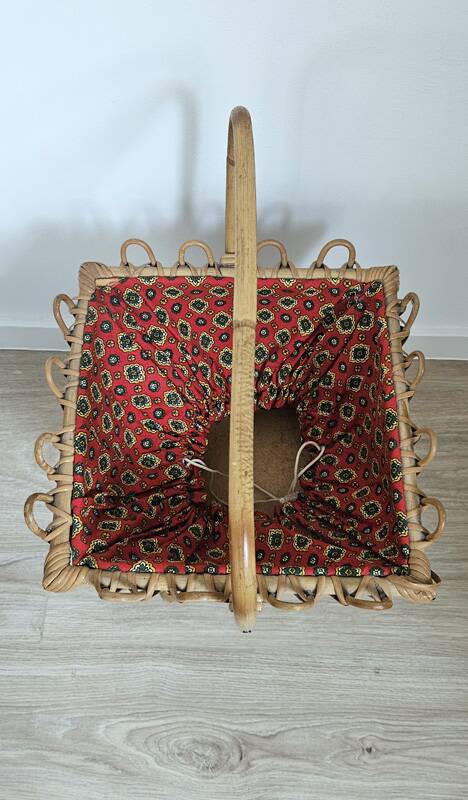 Vintage rattan chair with red fabric – 1960s/70s