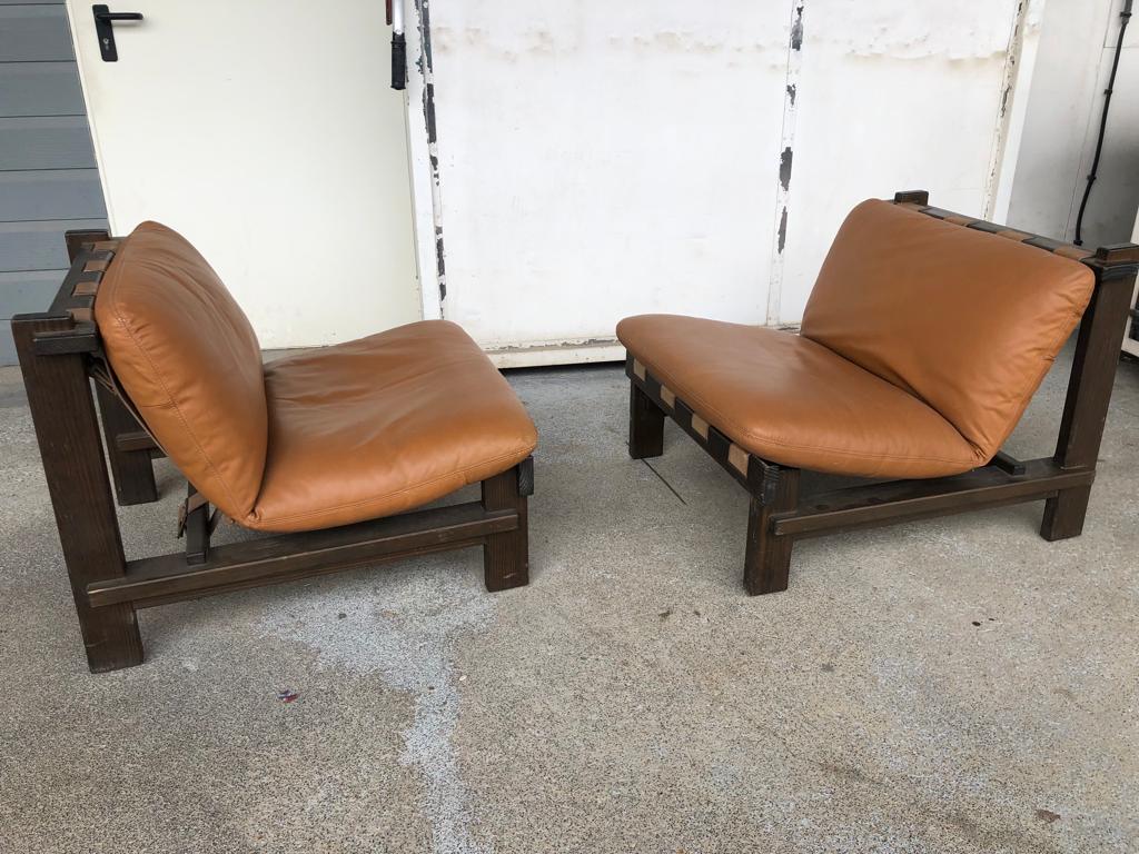 Pair Of Scandinavian Armchairs By Carl Straub Leather Circa1960
