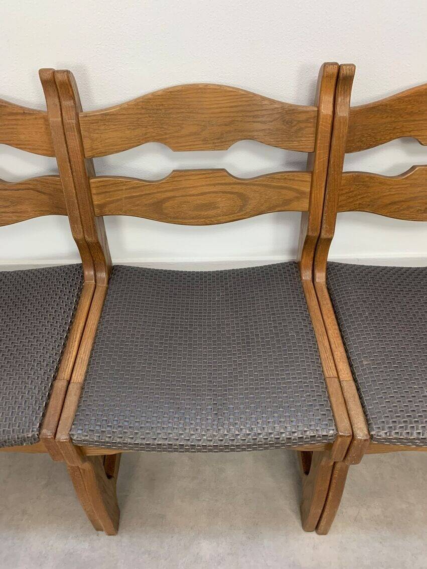 6 vintage solid wood brutalist chairs