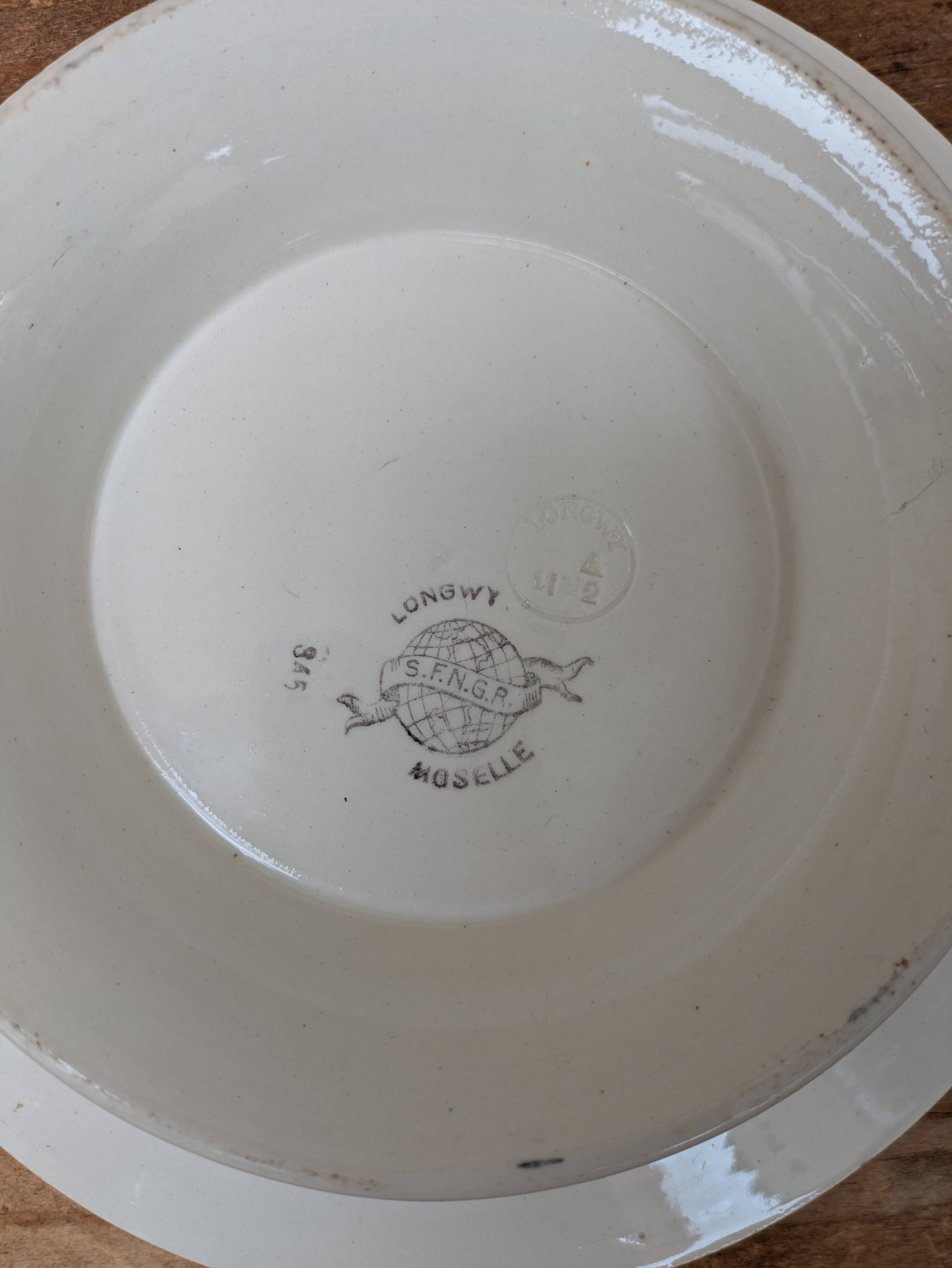 Old plate on pedestal serving dish Longwy Moselle model