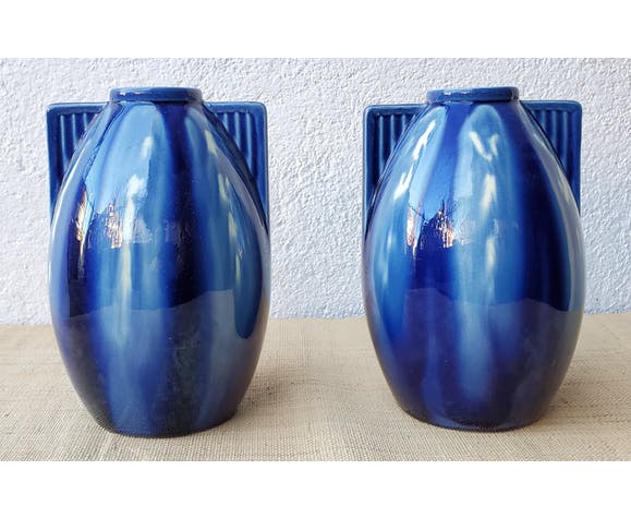 Art deco blue ceramic vases