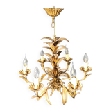 Vintage gilt metal pineapple leaf chandelier, 1960s