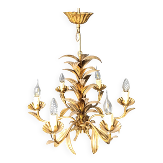 Vintage gilt metal pineapple leaf chandelier, 1960s
