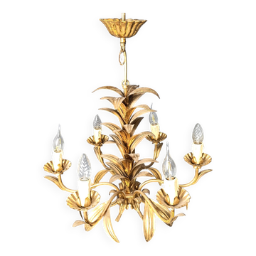 Lustre vintage en métal doré en forme de feuille d'ananas, années 60