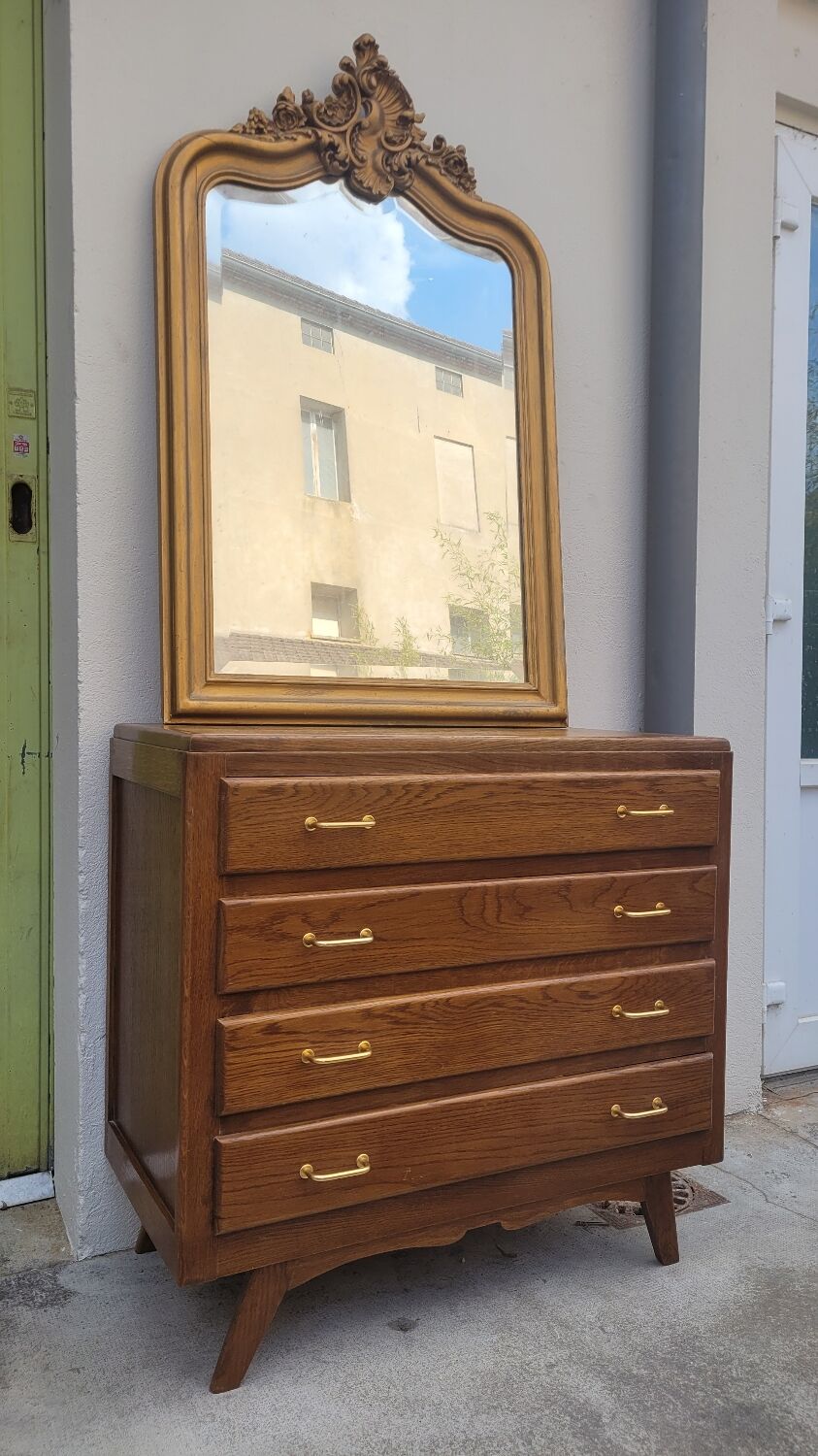 Commode vintage 1950 pieds compas 4 tiroirs