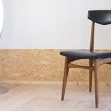 Set of 6 wooden and black leatherette chairs