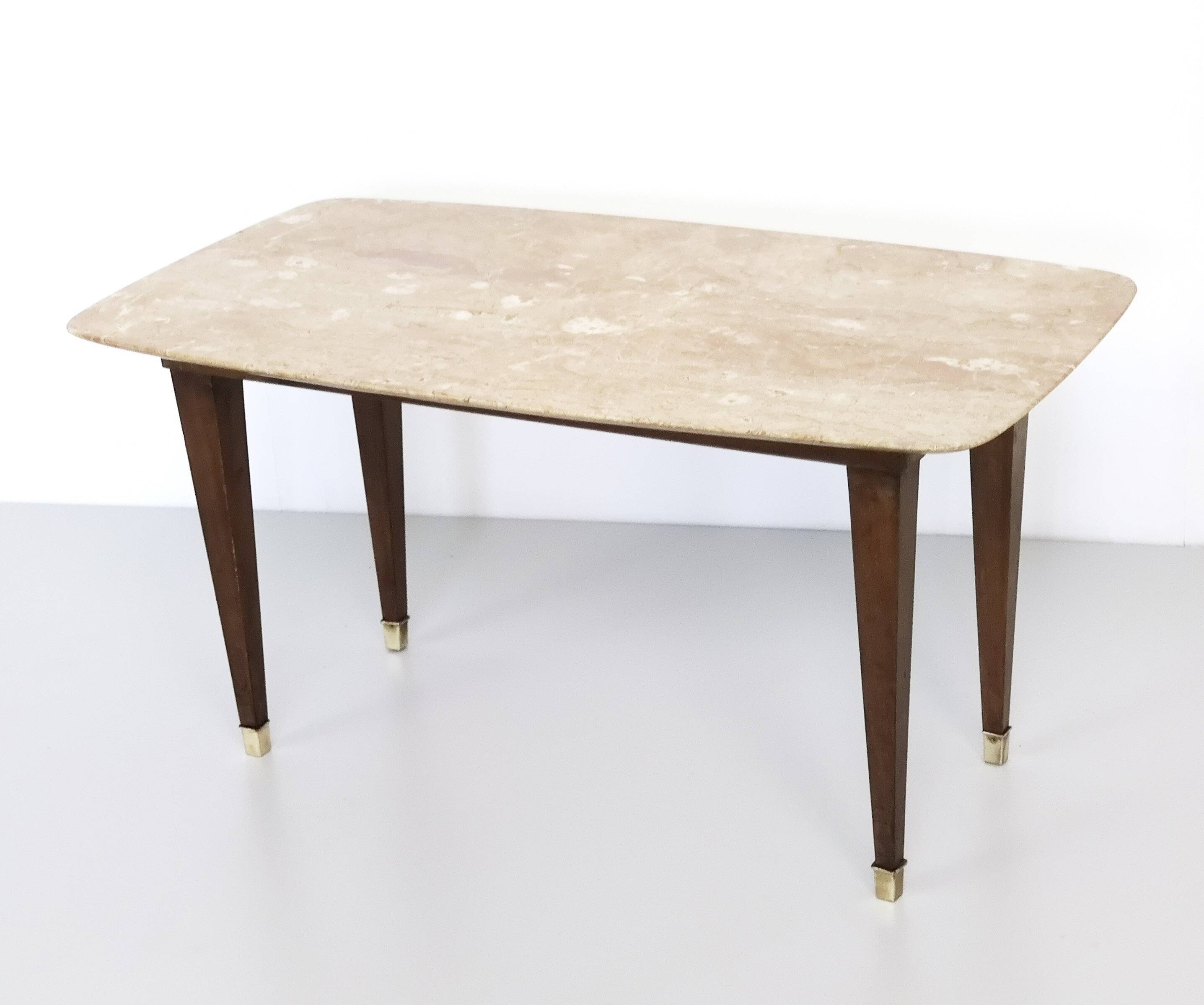 Rectangular Beech Coffee Table by Paolo Buffa with a Pink Travertine Top