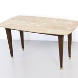 Rectangular Beech Coffee Table by Paolo Buffa with a Pink Travertine Top
