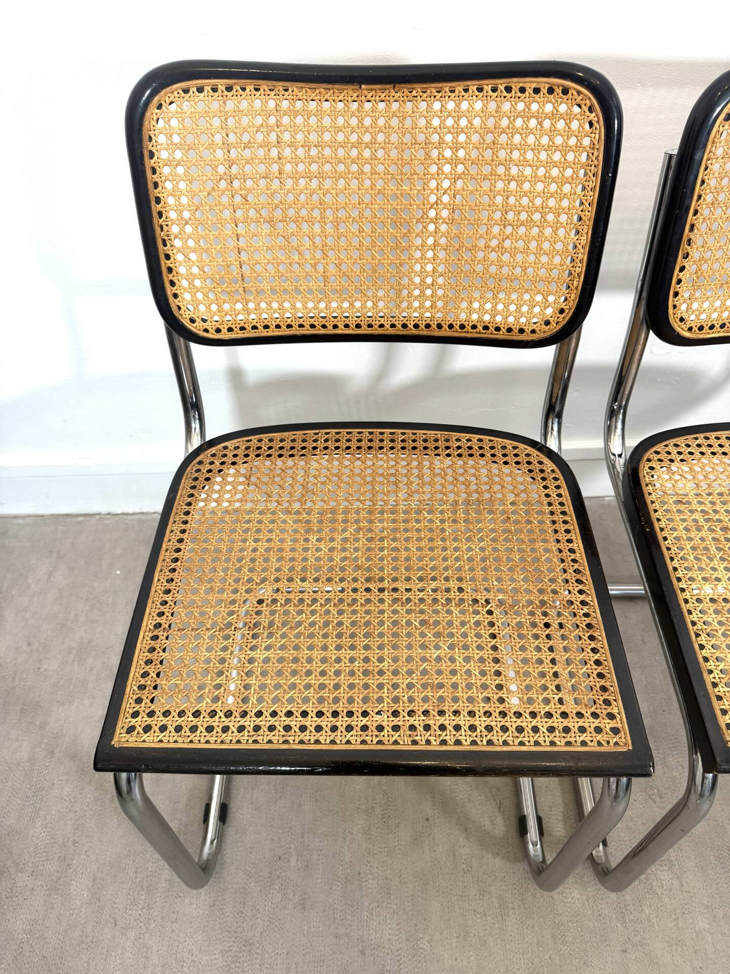 Pair of Marcel Breuer B32 Cesca chairs made in Italy.