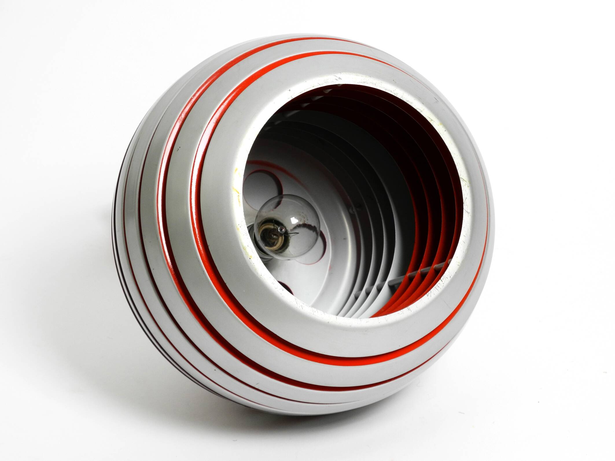 1960s spherical Space Age ceiling lamp with slats made of heavy metal