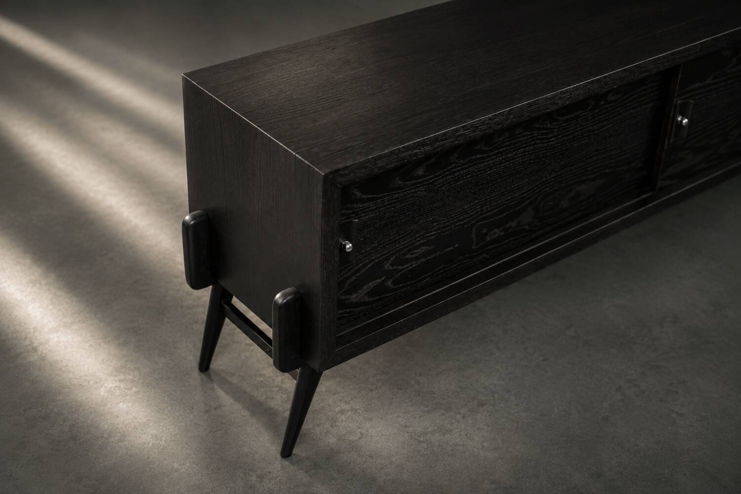 Mid-Century Modern Scandinavian Dark Oak Sideboard with Metal Handles