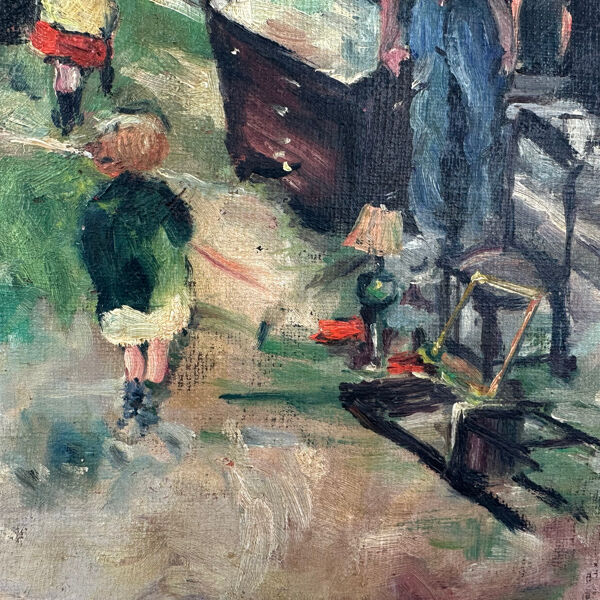 Tableau vintage « La vente aux enchères »