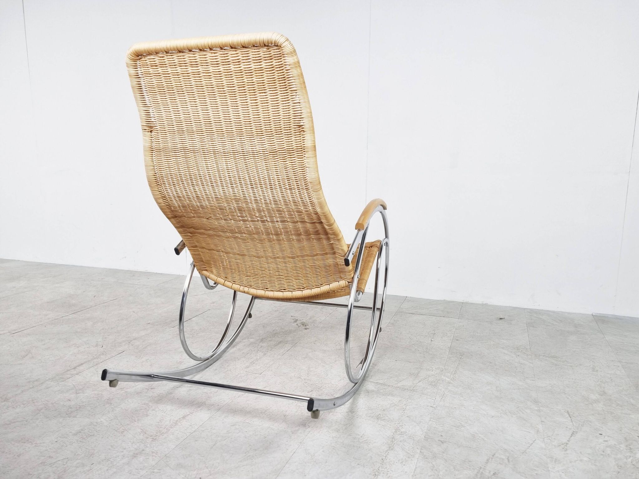 Vintage chrome and wicker rocking chair, 1970s