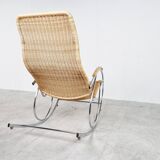 Vintage chrome and wicker rocking chair, 1970s