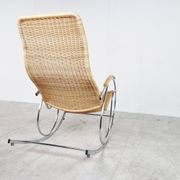 Vintage chrome and wicker rocking chair, 1970s