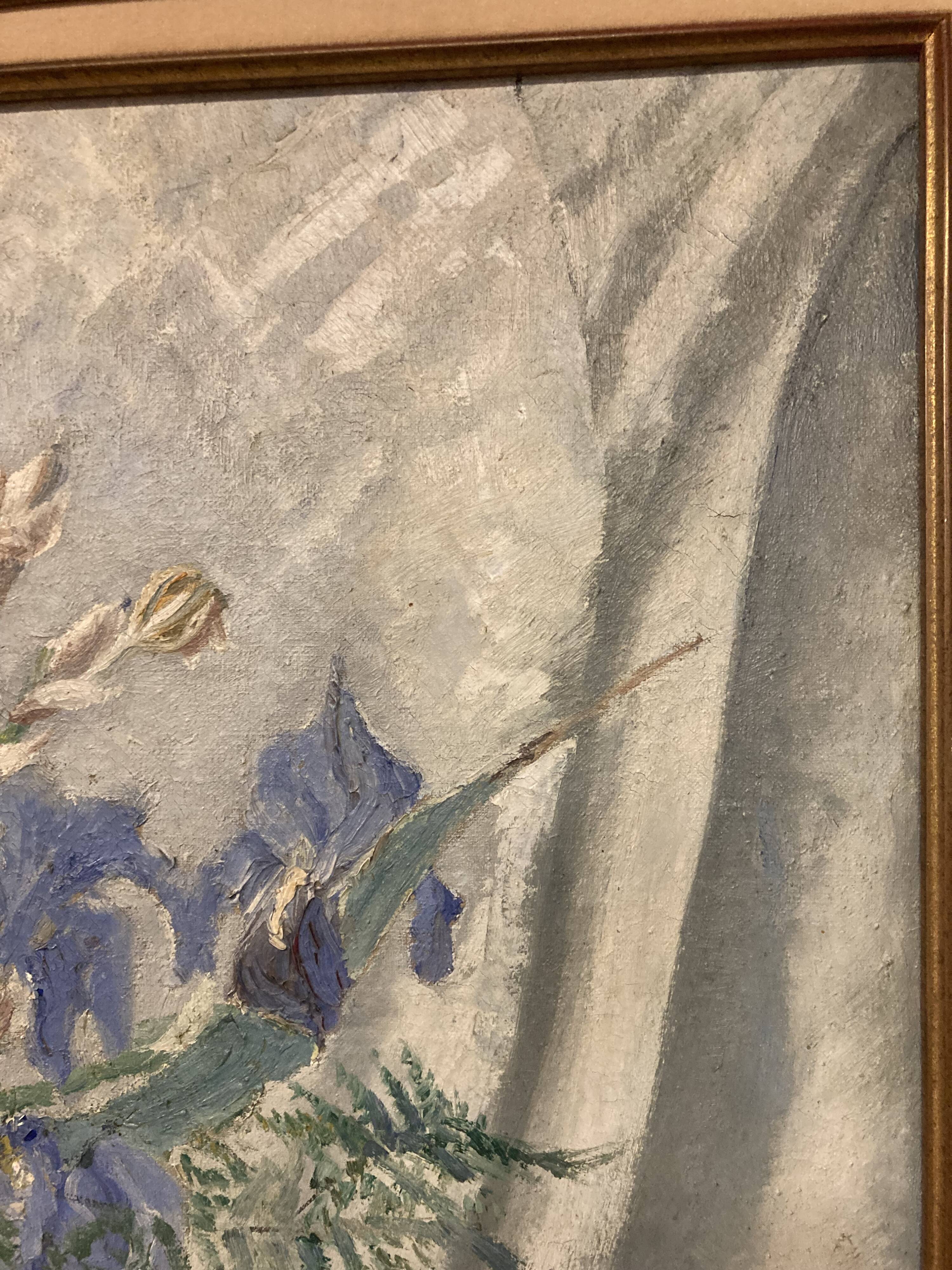 Georges prestat (1911-1994), bouquet of irises, oil on canvas from 1946