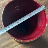 Ringed ceramic vase from Louviers, red and gold, 1950s
