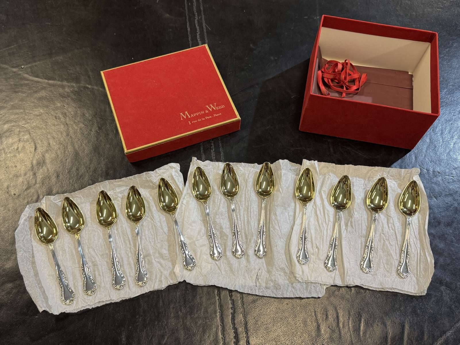 Mappin and Webb box of 12 silver-plated grapefruit spoons
