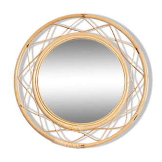 Miroir rond rotin 1950 - 63,5x63,5cm