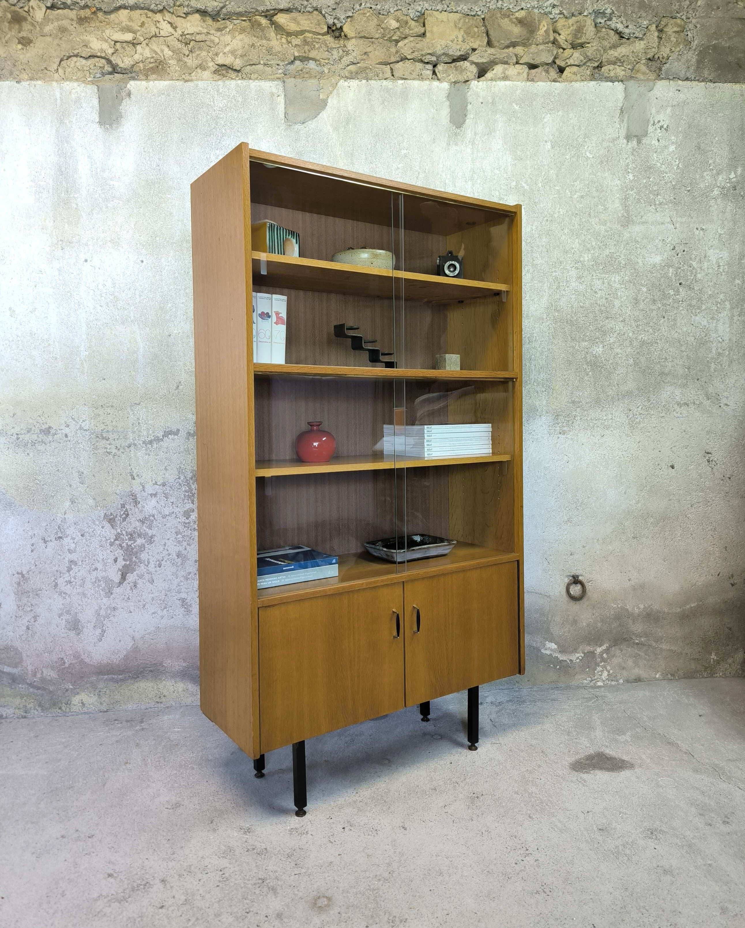 Vintage modernist display cabinet in wood