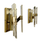 Pair of wall lamps in glass and gilded metal Sciolari