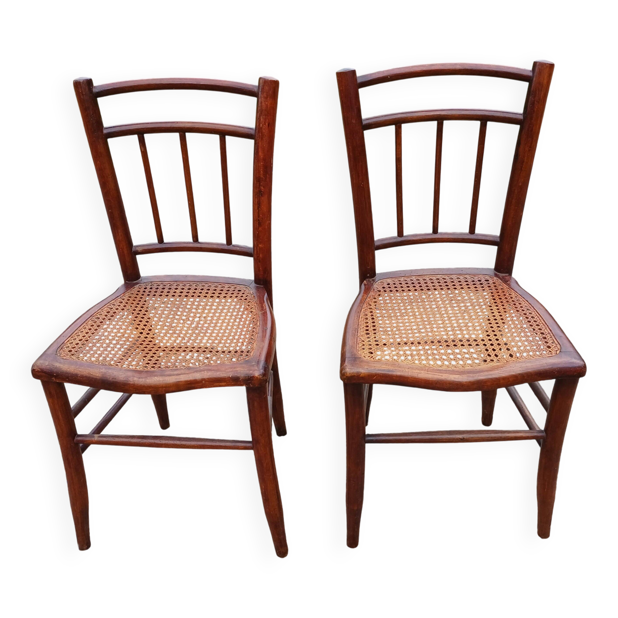 Pair of Thonet Bistro Chairs in Wood and Cane