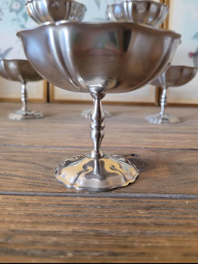 Coupes à glace en inox vintage années 70-80, forme de fleur