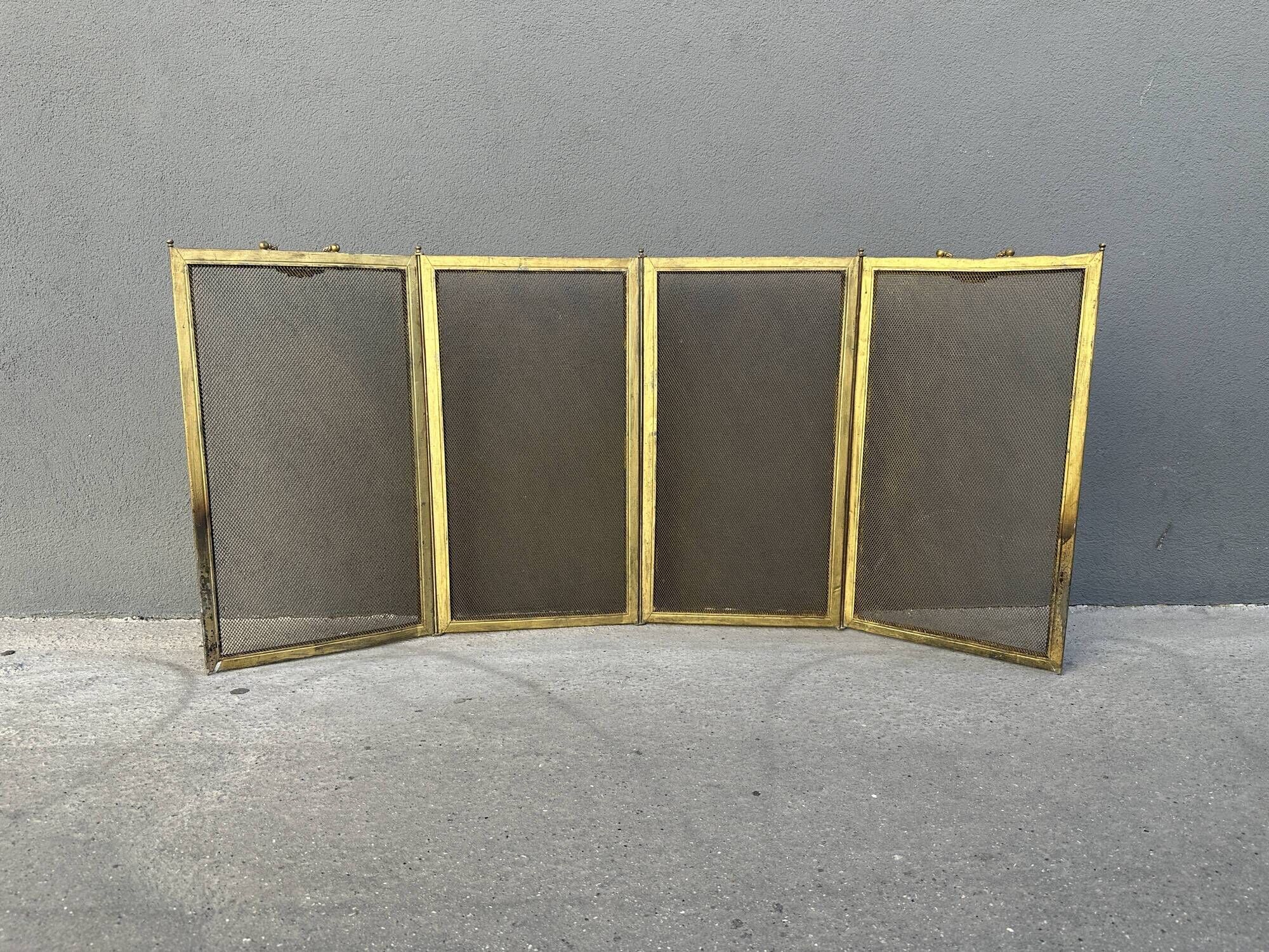 Antique 19th-century fireplace screen, French gilded spark guard.