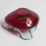 Asymmetrical ashtray murano red and transparent background 1960