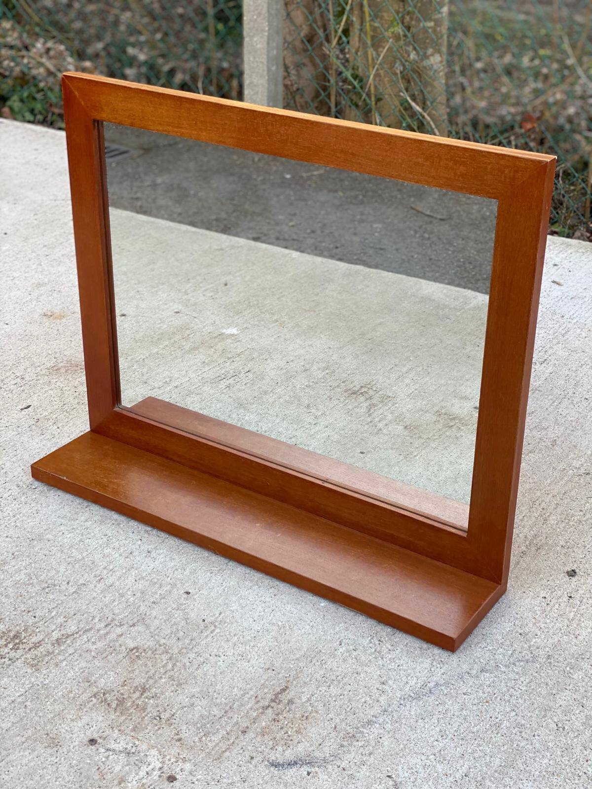 Scandinavian mirror with wooden shelf 80x65cm