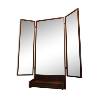 Rosewood Mid-century Modern Danish Triptych / folding dressing Mirror by Melvin Mikkelsen, 1960s